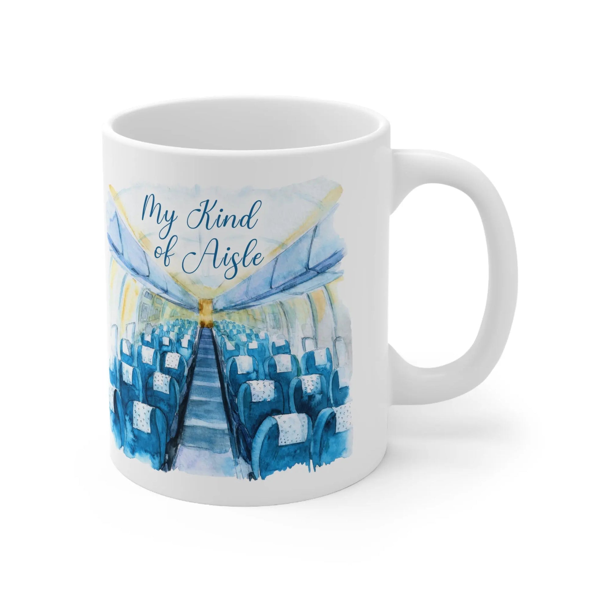 Empowerment Coffee Mug, Inspiring Women's Airplane Travel Cup, 11 oz, Blue My Kind of Aisle