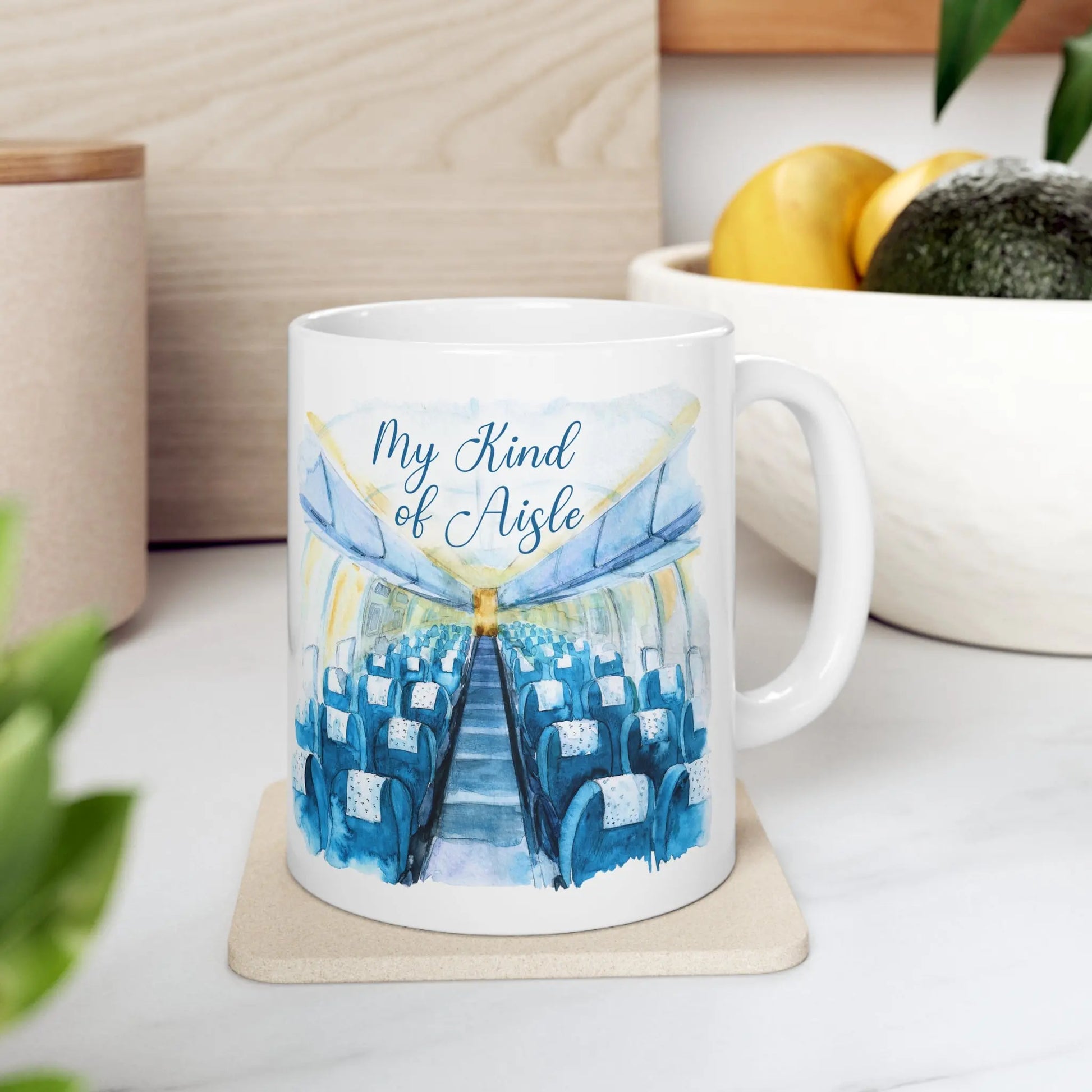 Empowerment Coffee Mug, Inspiring Women's Airplane Travel Cup, 11 oz, Blue My Kind of Aisle