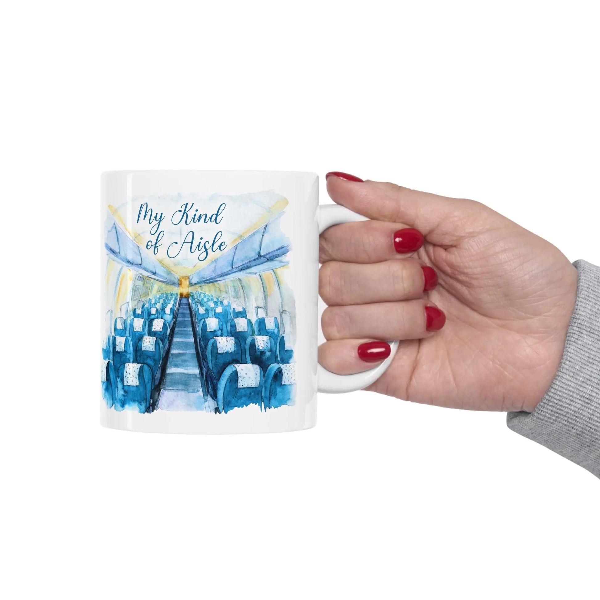 Empowerment Coffee Mug, Inspiring Women's Airplane Travel Cup, 11 oz, Blue My Kind of Aisle