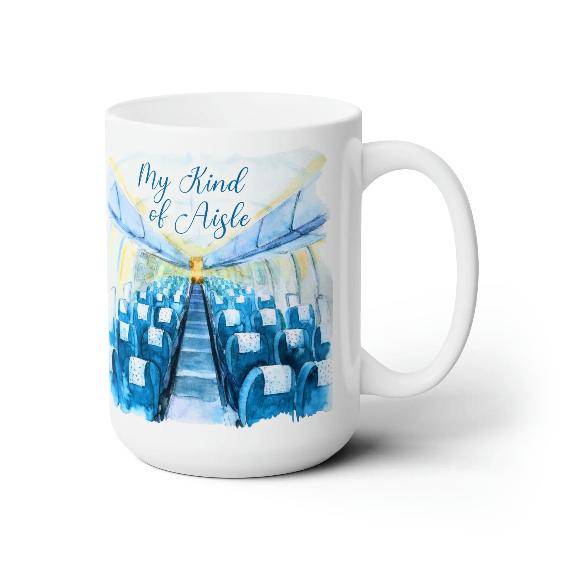 Empowerment Coffee Mug, Inspiring Women's Airplane Travel Cup, 15 oz, Blue My Kind of Aisle