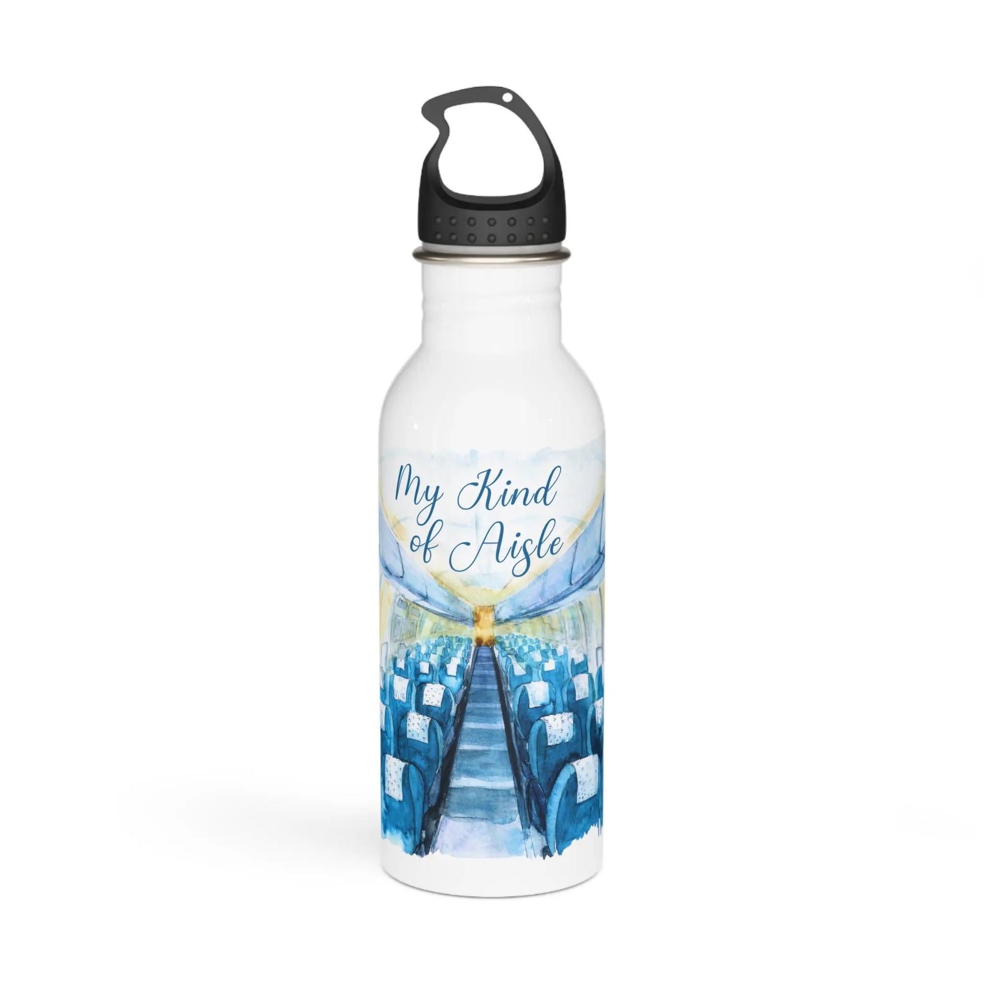 Empowerment Water Bottle, Inspiring Women's Airplane Travel Cup, 20 oz, Blue My Kind of Aisle