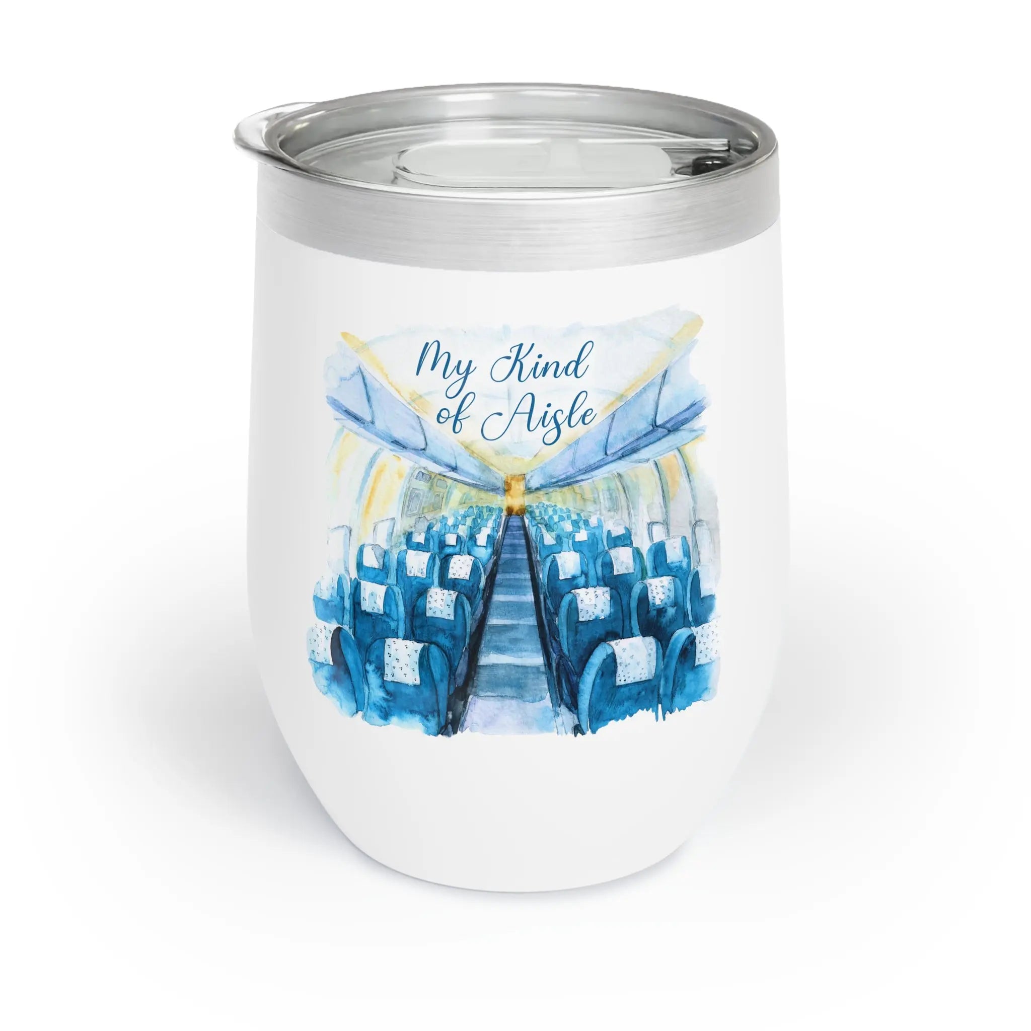 Empowerment Wine Tumbler, Inspiring Women's Airplane Travel Cup, 12 oz, Blue My Kind of Aisle
