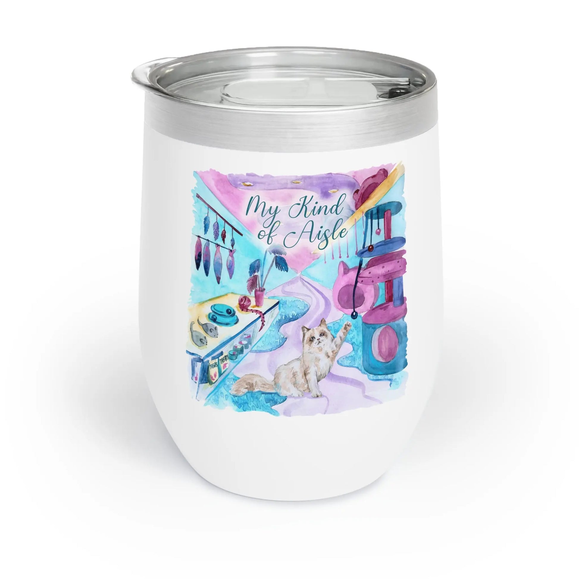 Empowerment Wine Tumbler, Whimsical Ragdoll Cat, Inspiring Women's Pet Cup, 12 oz My Kind of Aisle